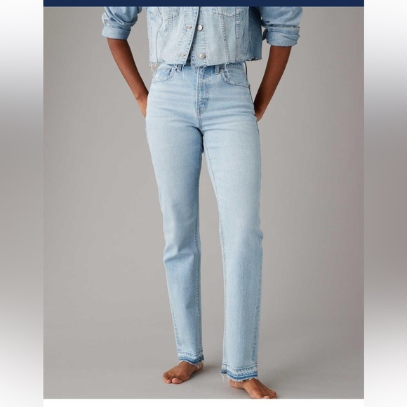 American Eagle super high rise denim straight leg jeans with released hem - Picture 1 of 7